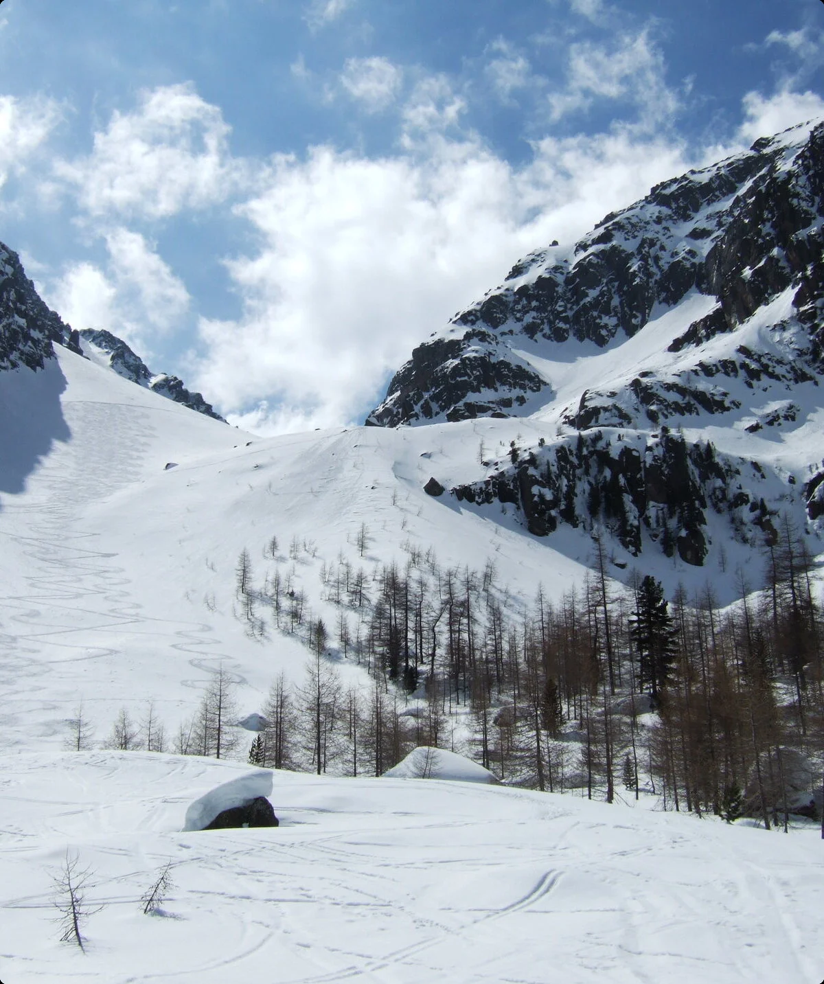 Es sind schneebedeckte Berge und ein Abhang zu sehen | © DAV Münster