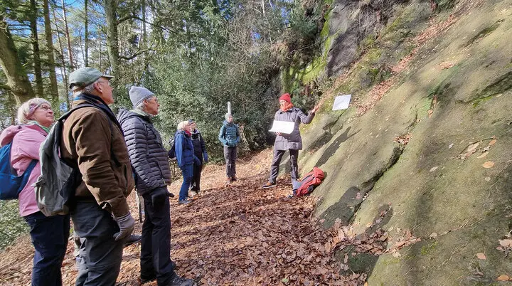 Eine Geologin erklärt die Zusammenhänge der Entstehung verschiedenster Gesteine der Kreideformationen in den Baumbergen | © DAV Münster